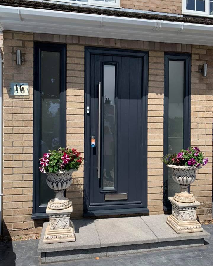 black composite door with window panels